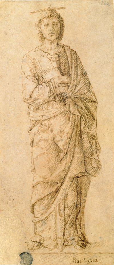伝道者聖ヨハネ、ジョヴァンニ ベッリーニ (c.1430-1516) またはアンドレア マンテーニャ (1430-1516) 作 (紙にペンとインク) 作： Italian School
