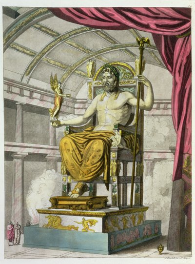 アンジェロビアジオ（1790〜1830年）、1805〜20年（アクアチント）によって刻まれた、コスチュームデイロマーニの寺院にある木星の像 作： Italian School
