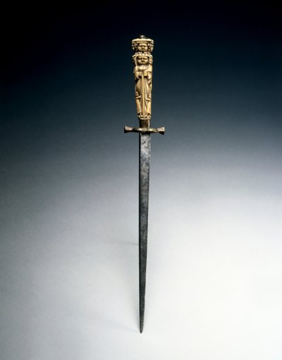 チャリティー、ジャスティス、ホープのフィギュアとして作られたグリップ付きスティレット、1650年頃（スチール、真ちゅう、アイボリー） 作： Italian School