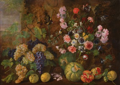 果物と花の静物 作： Italian School