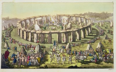 ストーンヘンジ、またはドルイド僧の円形寺院、19世紀の歴史（アクアチント）のプレート19 作： Italian School
