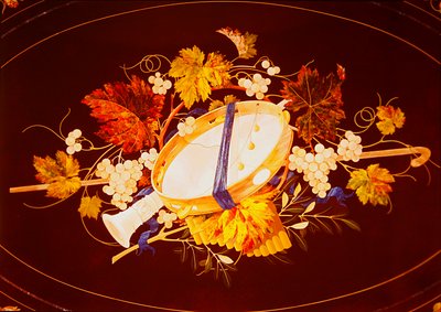 楽器とツルのあるテーブルトップ（pietra dura） 作： Italian School