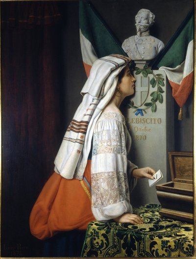 1870年に行われた国民投票。この時、イタリア人はイタリア統一に投票した。リソルジメント博物館（Museo del Risorgimento）。ミラノ 作： Italian School