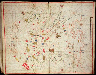 航海地図からのエーゲ海、1646年（ベラムにインク）（330940も参照） 作： Italian School