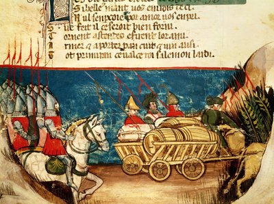 ベネチアンコーデックスのシャルルマーニュの軍隊（742-814）と食料の輸送 作： Italian School