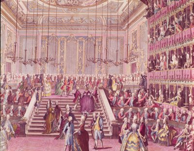 1782年1月22日、18世紀後半のヴェネツィアのサンブノワ劇場でのボール 作： Italian School