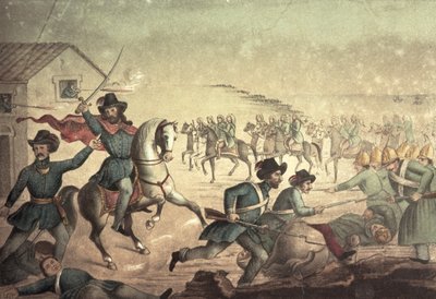 1846年のウルグアイ、サンアントニオの戦い（カラー写真） 作： Italian School