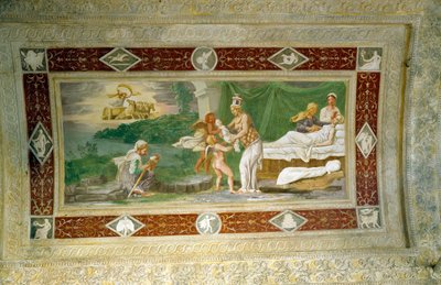 メムノンの誕生、アパルタメントデッラグロット（秘密の庭）のロッジアの天井画1534 作： Italian School