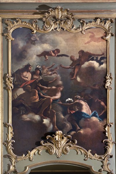 神々の会議：オリンポスのゼウスが神々を取り囲む。イタリア派の絵画（18世紀 作： Italian School