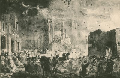 フォーチュン神殿前のポンペイの破壊（グラビア） 作： Italian School