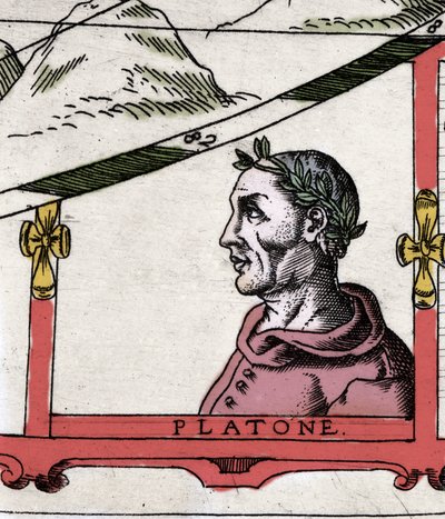 ギリシャの哲学者プラトン（紀元前428～348年）"アトラス・デ・ウルバノ・モンテの詳細 作： Italian School