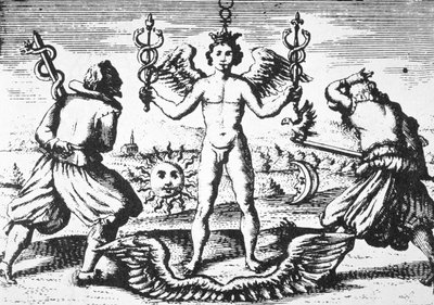 19世紀後半に公開された魔法の歴史に描かれたGiovanni Battista Nazari（1589）によるDella Tramutatione Metallicaの哲学者の水星 作： Italian School