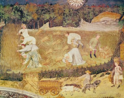 8月、収穫の詳細、1400年頃（フレスコ画） 作： Italian School