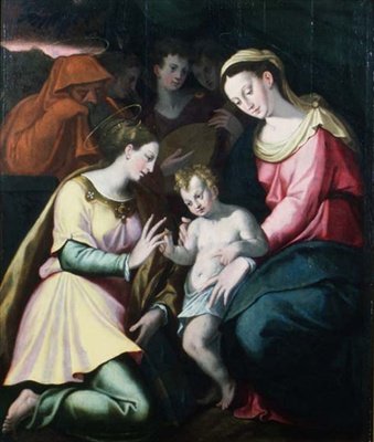 聖カタリナの神秘的な結婚」1600年頃（パネル） 作： Italian School