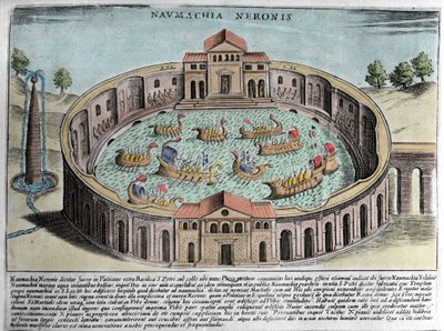 ローマでの海戦を描いた「ネロンのナウマチア」。エングレーヴィング（17世紀）。 作： Italian School