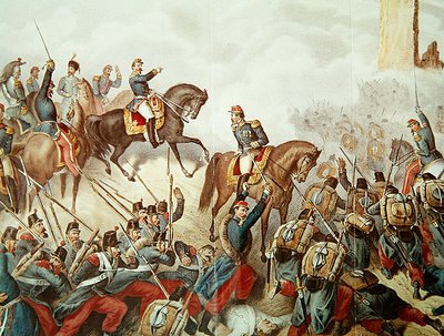 1859年のサンマルティーノの戦いでのピエモンテ人とフランス人（色の彫刻） 作： Italian School