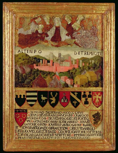 1466年の地震からシエナを守る聖母 作： Italian School