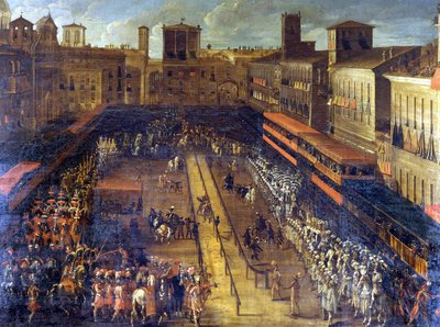 1634年2月25日、ナヴォーナ広場（ローマ）でのソバのジョウロ。 作： Italian School