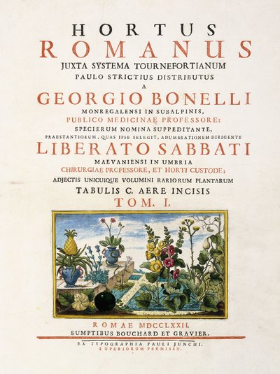 「ローマの庭」のタイトルページ、1772〜 1784年 作： Italian School