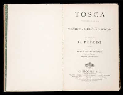 ジャコモ・プッチーニ作「トスカ」のLibretto（タイトルページ）、Edizione Ricordi、イタリア 作： Italian School