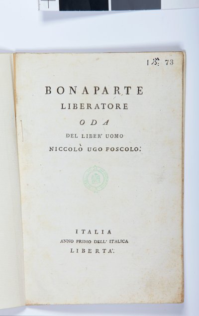 ニッコロウゴフォスコロ（1778-1827）オリジナル版のボナパルトリベラトーレのタイトルページ、1797年（印刷用紙） 作： Italian School