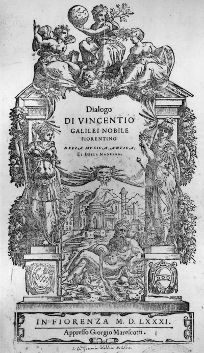 ヴィンチェンツォガリレイ作のデラムジカアンティカet（sic）della Modernaのタイトルページ、1581 作： Italian School