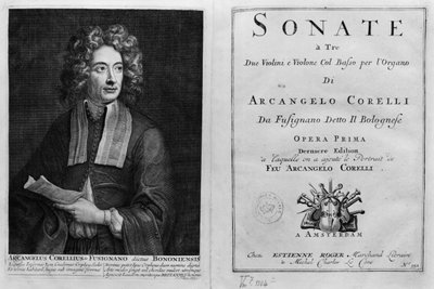 Arcangelo Corelli（1653-1713）のポートレートを含むSonate a Treのタイトルページ 作： Italian School