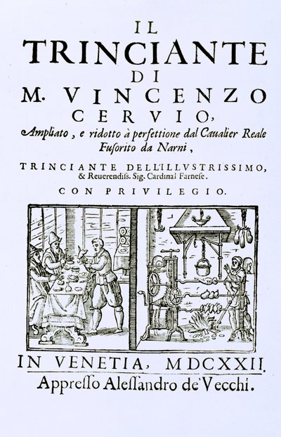 イタリア料理の本、パブのタイトルページ。ヴェネツィア、1622年 作： Italian School