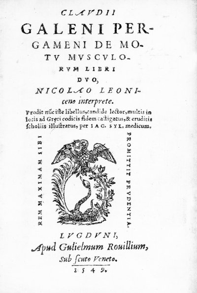 ペルガモンのガレンは、1549年に出版されたクロードガレンの作品集である、筋肉の動きのインデックスです。 作： Italian School