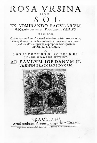 Rosa Ursina sive Solのタイトルページ、Christoph Scheiner著、1630年発行（印刷） 作： Italian School