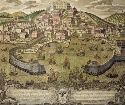 トリエステの街とその自由港、イタリア、彩色彫刻 作： Italian School