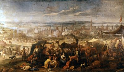 1683年に包囲されたウィーン近郊のトルコ人の野営地。ウィーン、アーセナル博物館。 作： Italian School