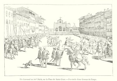 16世紀、サンタ・クローチェ広場にあったカルーセル（版画の複製 作： Italian School