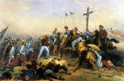イタリアを統一する。1860年7月20日、シチリア島のミラッツォの戦い。ジュゼッペ・ガリバルディのサウザンドがフランソワ2世を破った。19世紀末のリトグラフ 作： Italian School