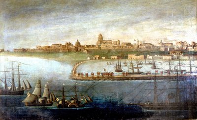 イタリア統一：ジュゼッペ・ガリバルディ（1807-1882）率いる「千人隊」または「赤シャツ隊」の遠征。シチリア島マルサラのバーケージ。匿名の絵画。ミラノのリソルジメント博物館 作： Italian School