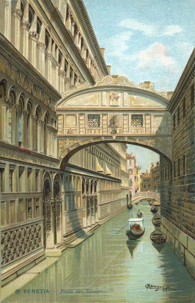 イタリア、ヴェネツィア、ため息橋（クロモリト） 作： Italian School