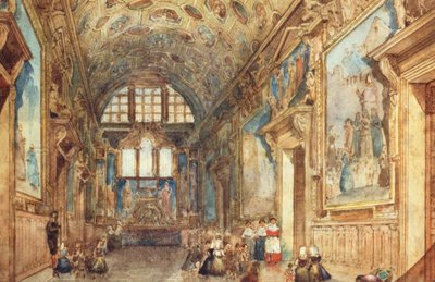 ヴェネツィアのドージェ宮殿の内部の眺めc。 1840（ヴェラムのトイレ） 作： Italian School