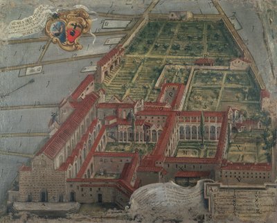 1718年の教会とサンタクローチェ修道院の眺め 作： Italian School