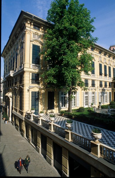イタリア、ジェネス（ジェノバ）の1530年と1540年に建てられた宮殿（Palazzo）Bianco（またはLuca Grimaldiの宮殿）の眺め 作： Italian School