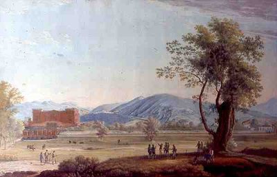 山荘と公園の眺め（水彩・紙） 作： Italian School