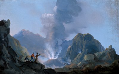 1829年のヴェスヴィオ火山の噴火口の眺め（グワッシュ 作： Italian School