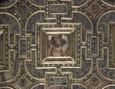 Pier Maria Pennacchi（1464-1514/15）による塗装パネルを備えたパネル張りの天井の眺め（木） 作： Italian School