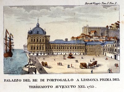 1755年の地震前のリスボンの王宮の様子。 作： Italian School