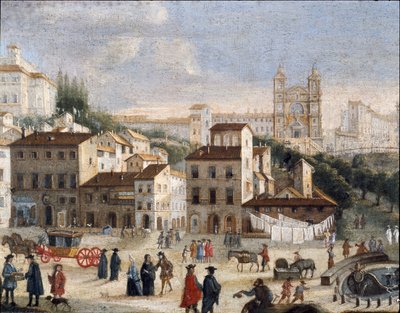 ローマのスペイン広場と聖三位一体教会の眺め - 17世紀 (絵画) 作： Italian School