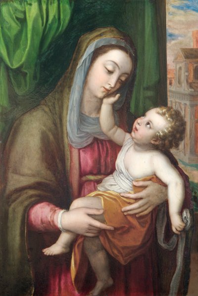 聖母子、1600年頃（銅に油彩） 作： Italian School