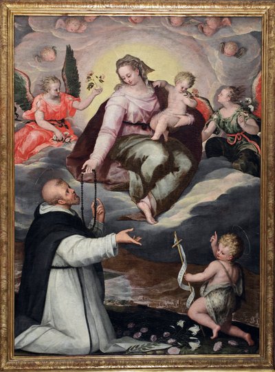 聖母が聖ドミニクにロザリオを手渡す 匿名の絵画 1650年頃 ミラノ、サンタ・マリア・デレ・グラツィエ教会（Basilica di Santa Maria delle Grazie 作： Italian School