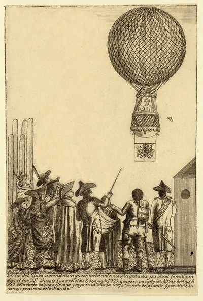 陛下のepubの前に作られた熱気球の眺め。 1793年。 作： Italian School