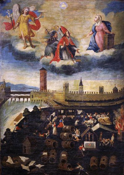 1636年にトレントで発生したペストを描いた奉納バナー 作： Italian School