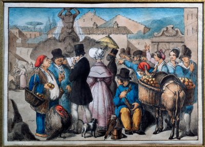 ローマの散歩風景 水彩画 19世紀のローマ、フォルクローレ美術館 作： Italian School