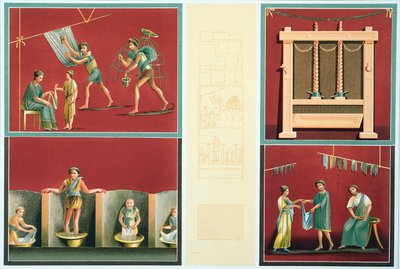 洗濯物を洗濯、乾燥、ポンペイのフレスコ画からコピー 作： Italian School
